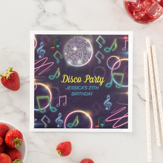 Neon Glow Disco Dance Birthday Party Paper Dinner Napkins (Insitu)