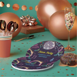 Neon Glow Disco Dance Birthday Party Paper Plates