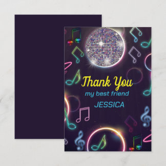 Neon Glow Disco Dance Birthday Party Thank You Card