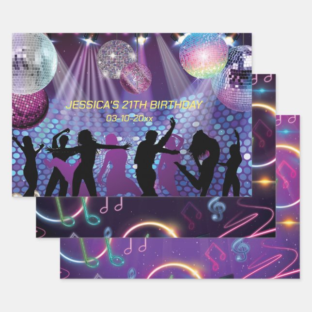Neon Glow Disco Dance Birthday Party Wrapping Paper Sheets (Set)
