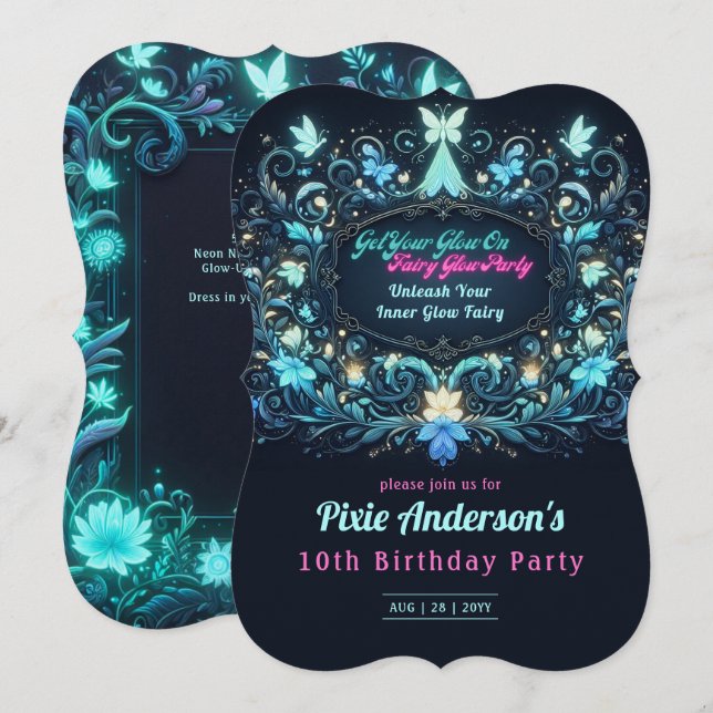 Neon Glow Fairy Party Theme - Fairytale After Dark Invitation (Front/Back)