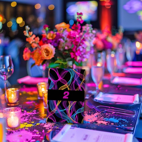 Neon Glow Flowy Ribbons Table Number