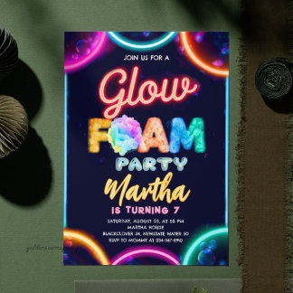 Neon Glow Foam Party Birthday - Color Bubbles Glow Invitation