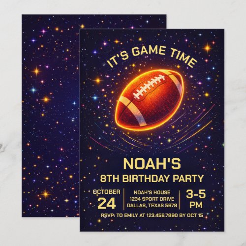 Neon Glow Football Birthday Invitation