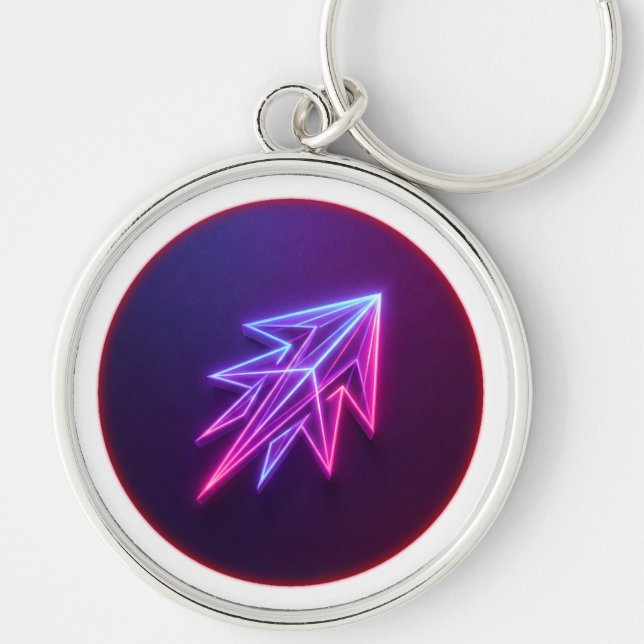 Neon Glow Futuristic Rocket Icon Keychain (Front)