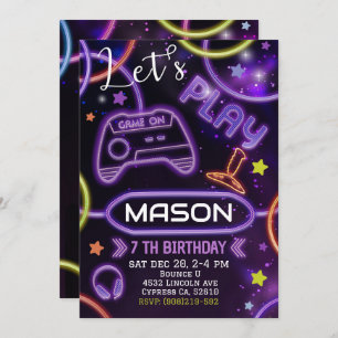 Neon Glow Gaming Birthday Invitation