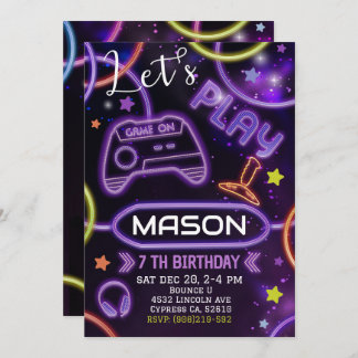Neon Glow Gaming Birthday Invitation