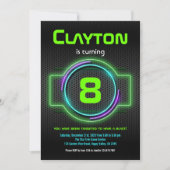 Neon Glow Green Boy 8th Birthday Laser Tag Party Invitation (Front)