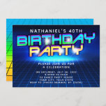 Neon Glow Grid Mens 40th Birthday Party Invitation