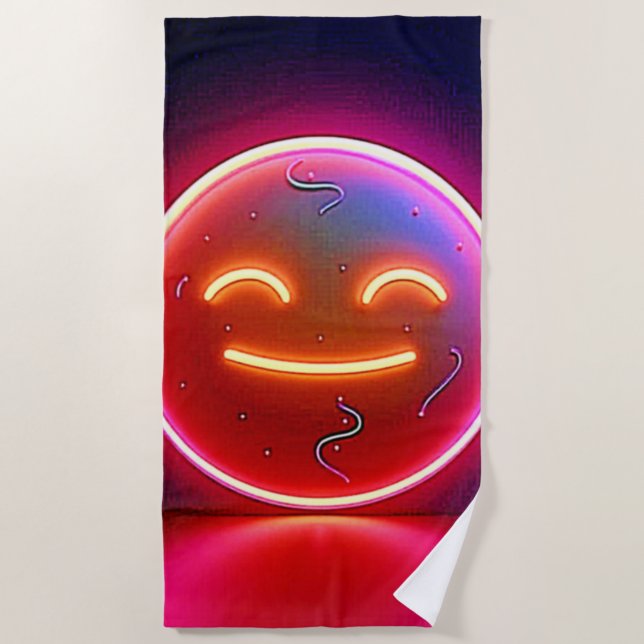 Neon Glow Happy Face Art Beach Towel (Front)