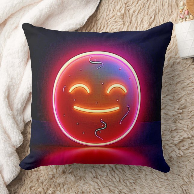 Neon Glow Happy Face Art Throw Pillow (Blanket)