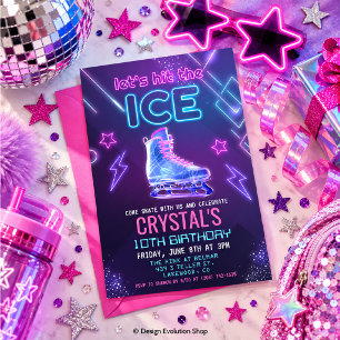 Neon Glow Ice Skating Birthday Invitation