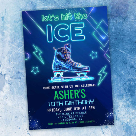 Neon Glow Ice Skating Birthday Invitation