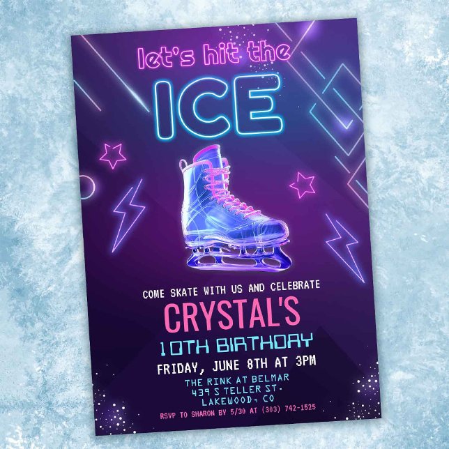 Neon Glow Ice Skating Birthday Invitation (Creator Uploaded)