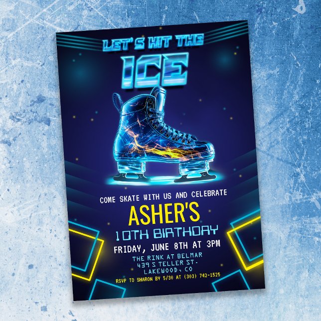Neon Glow Ice Skating Birthday Invitation (Creator Uploaded)