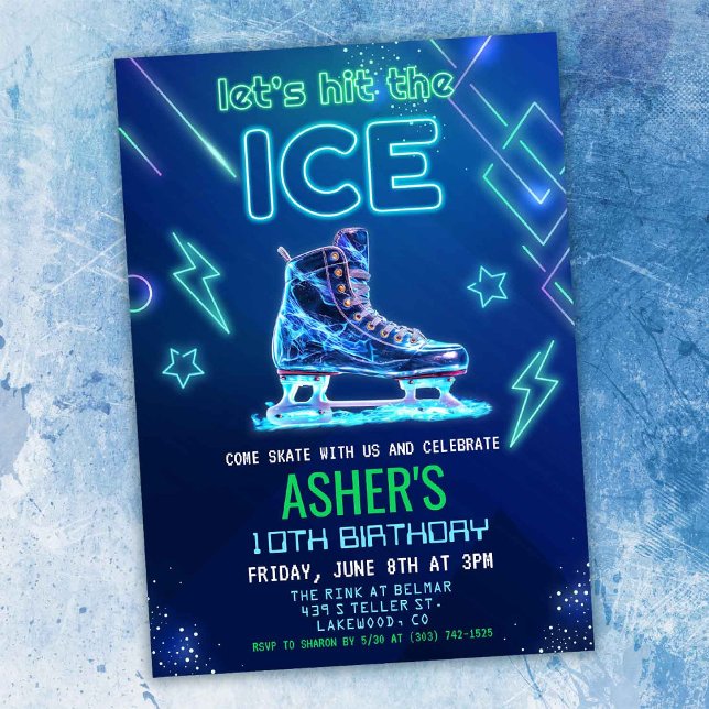Neon Glow Ice Skating Birthday *Invitation ONLY* Invitation (Creator Uploaded)