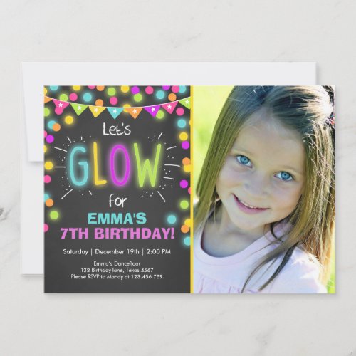 Neon Glow in the Dark Birthday invitation