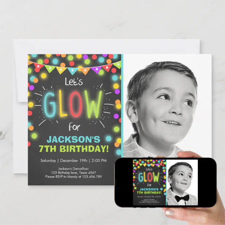 Neon Glow in the Dark Birthday invitation Zazzle