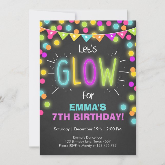Neon Glow in the Dark Birthday invitation (Front)