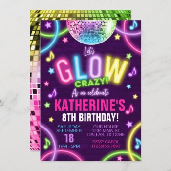 Neon Glow In The Dark Birthday Party Invitation by PerfectPrintableCo at Zazzle