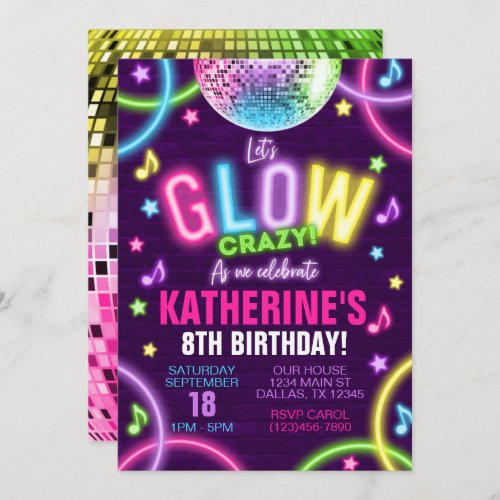 Neon Glow in the Dark Birthday Party Invitation