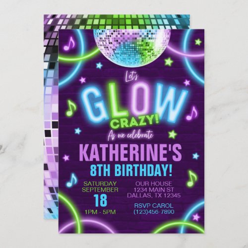 Neon Glow in the Dark Birthday Party Invitation