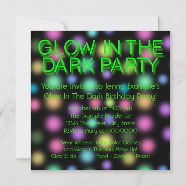 Neon Glow In The Dark Birthday Party Invitation (Front)