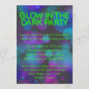 Neon Glow In The Dark Birthday Party Invitation