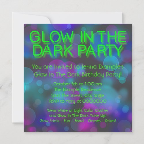 Neon Glow In The Dark Birthday Party Invitations