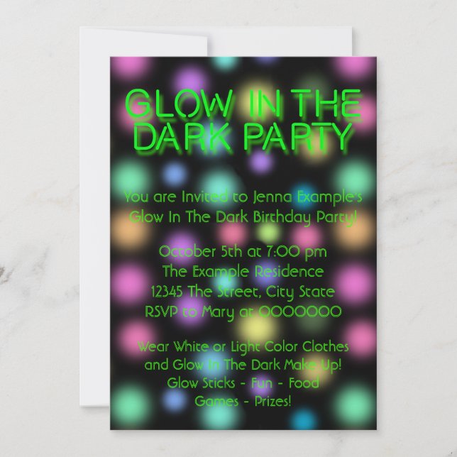 Neon Glow In The Dark Birthday Party Invitation (Front)