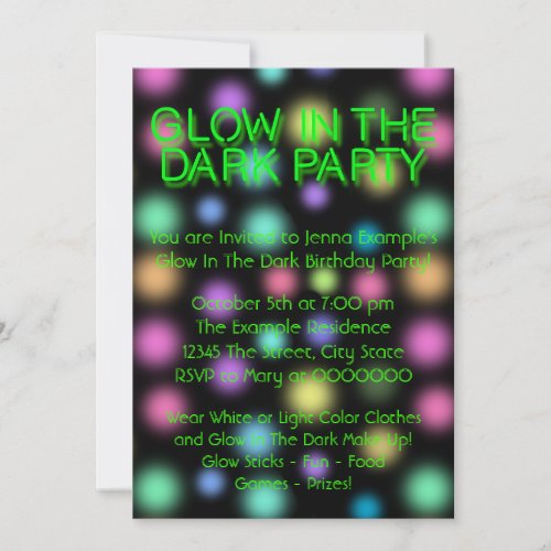 Neon Glow In The Dark Birthday Party Custom Invitation