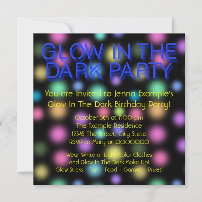 Neon Glow In The Dark Birthday Party Invitation (Front)