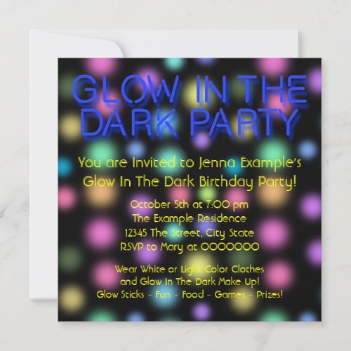 Neon Glow In The Dark Birthday Party Custom Invites