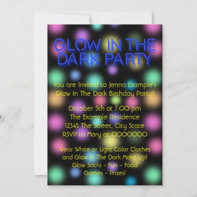 Neon Glow In The Dark Birthday Party Invitation (Front)