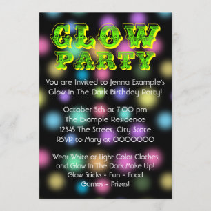 Neon Glow In The Dark Birthday Party Invitation