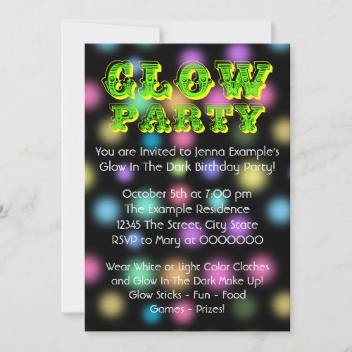 Neon Glow In The Dark Birthday Party Personalized Invite