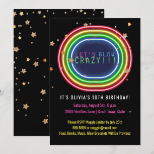 Neon Glow in the Dark Birthday Party   Kids Party Invitation
