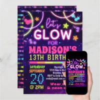 Glow in the Dark Party DIGITAL Invitation Birthday Glow in the