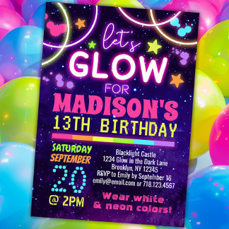 Neon Glow in the Dark Glow Party Birthday Invitation
