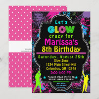 Neon Glow in the Dark Kids  Birthday Party Invite