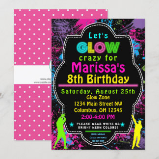 Neon Glow in the Dark Kids  Birthday Party Invite