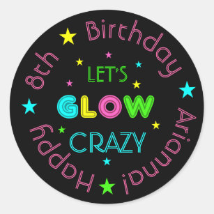 Colorful Neon Birthday Party Stickers Or Favor Tags 