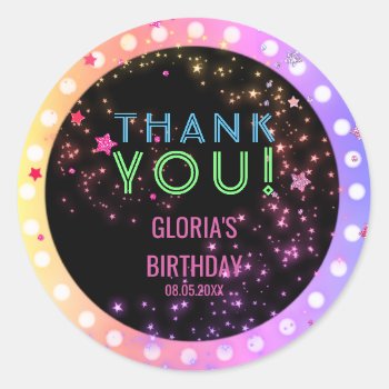 Neon Glow In The Dark Party Kids Birthday Favors Classic Round Sticker by angela65 at Zazzle