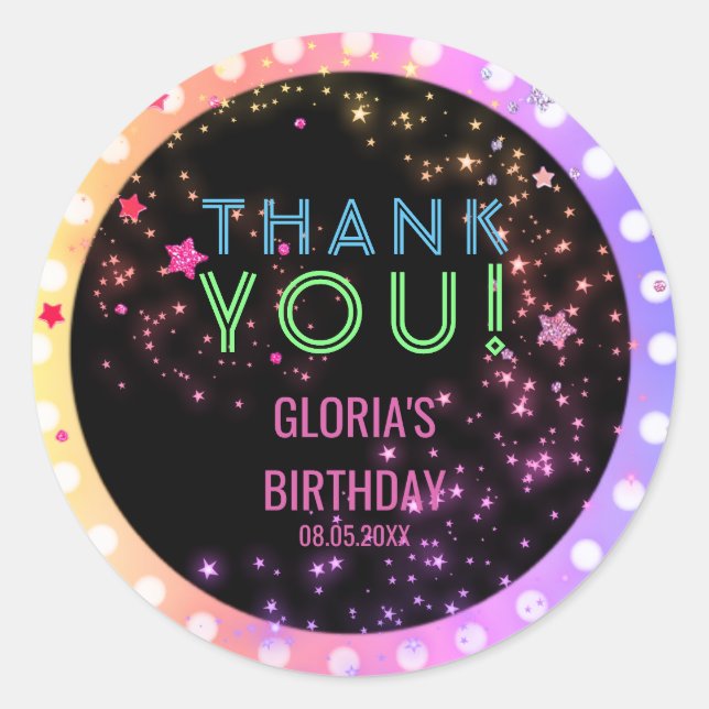 Neon Glow in the Dark Party Kids Birthday Favors Classic Round Sticker (Front)