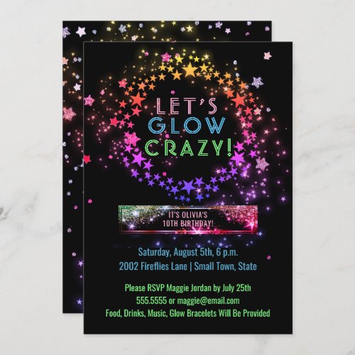 Neon Glow in the Dark Party  Kids Birthday Invitation