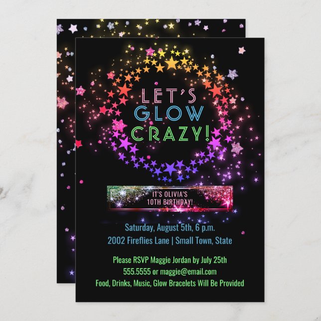 Neon Glow in the Dark Party | Kids Birthday Invitation (Front/Back)