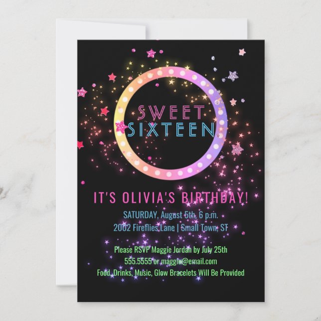 Neon Glow in the Dark Party | Sweet 16 Invitation (Front)