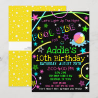 Neon Glow in the Dark Pool Party Invite
