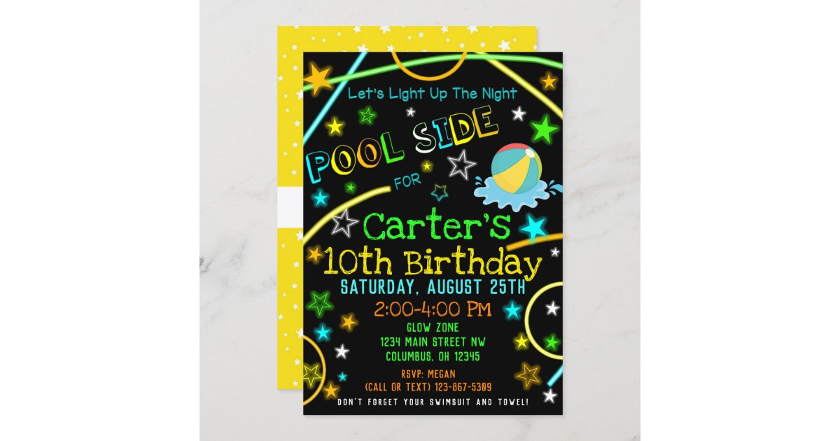 Neon Glow in the Dark Pool Party Invite