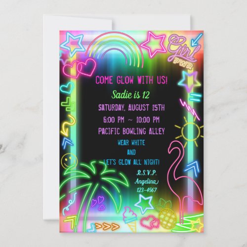 Neon Glow in the Dark Rainbow Cheetah print Invitation